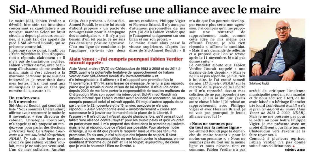 Aucune alliance avec le maire sortant
