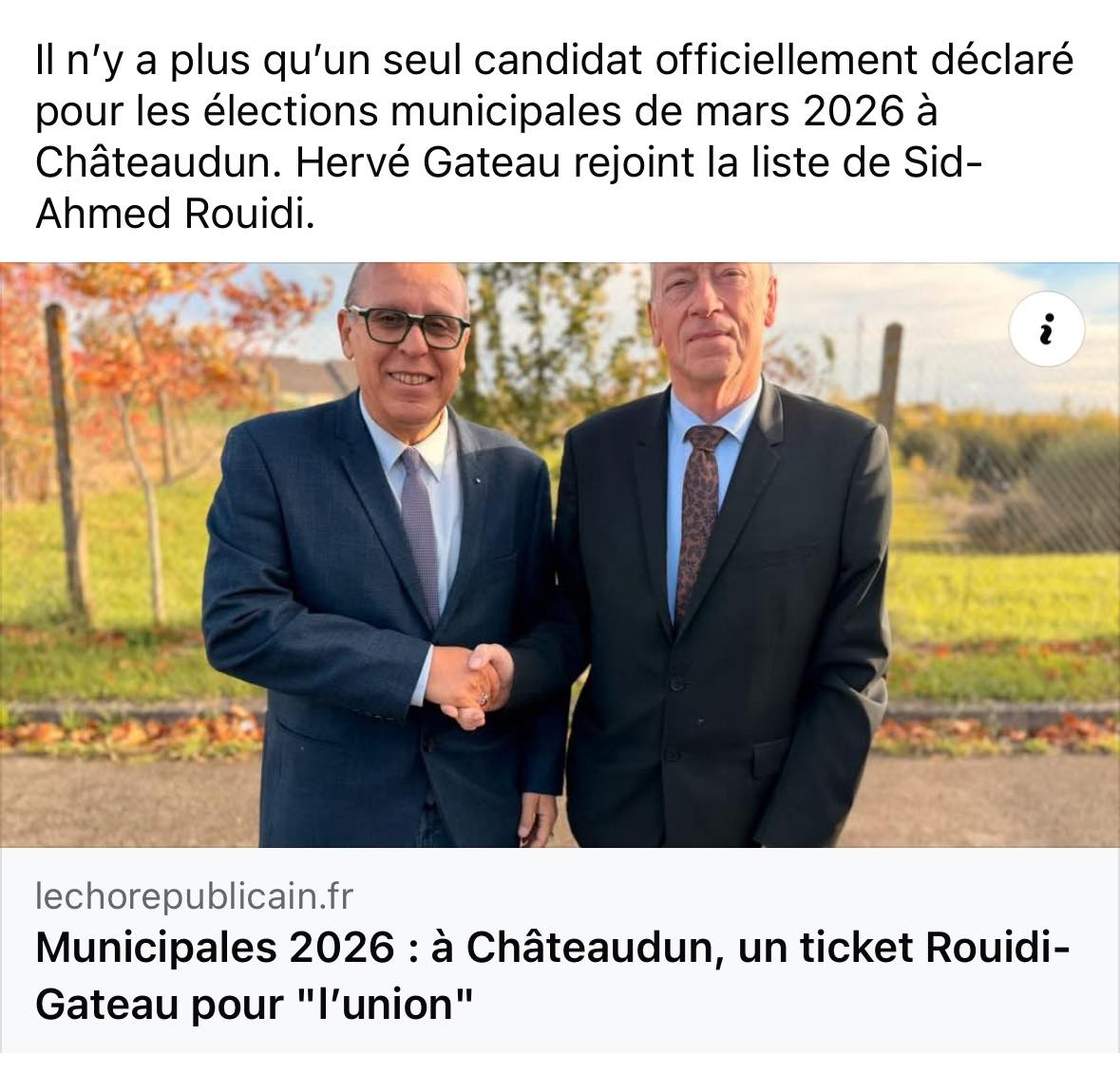 Hervé Gateau rejoint Nous sommes Châteaudun