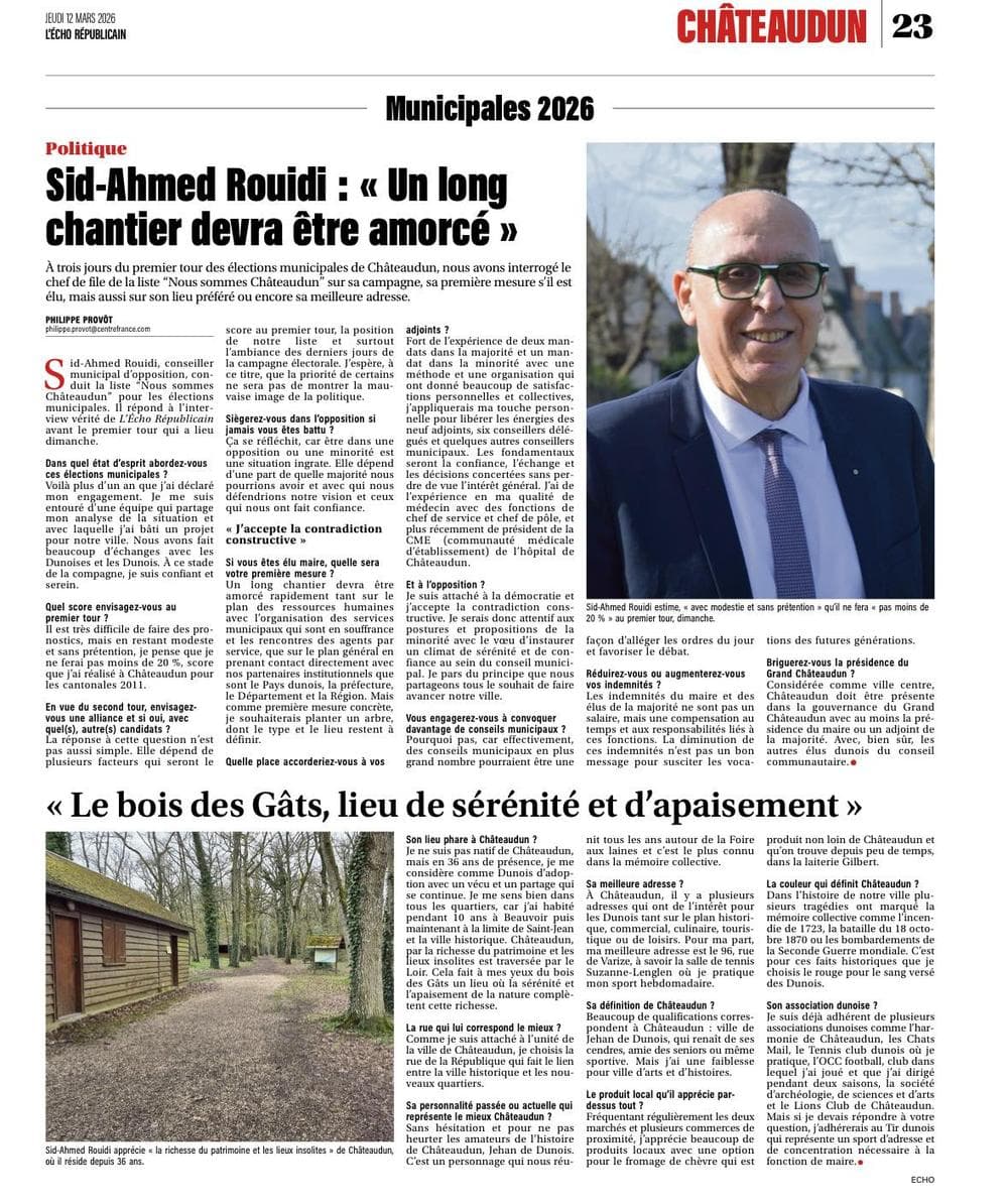 Interview de Sid-Ahmed Rouidi dans L’Écho Républicain