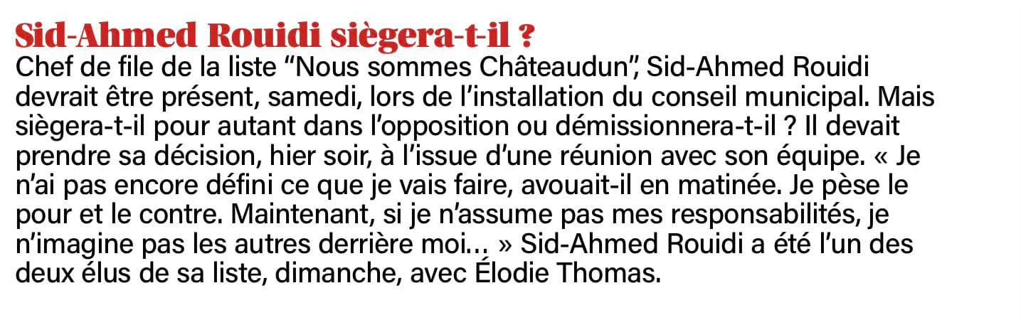 Sid-Ahmed Rouidi siégera-t-il au conseil municipal ?